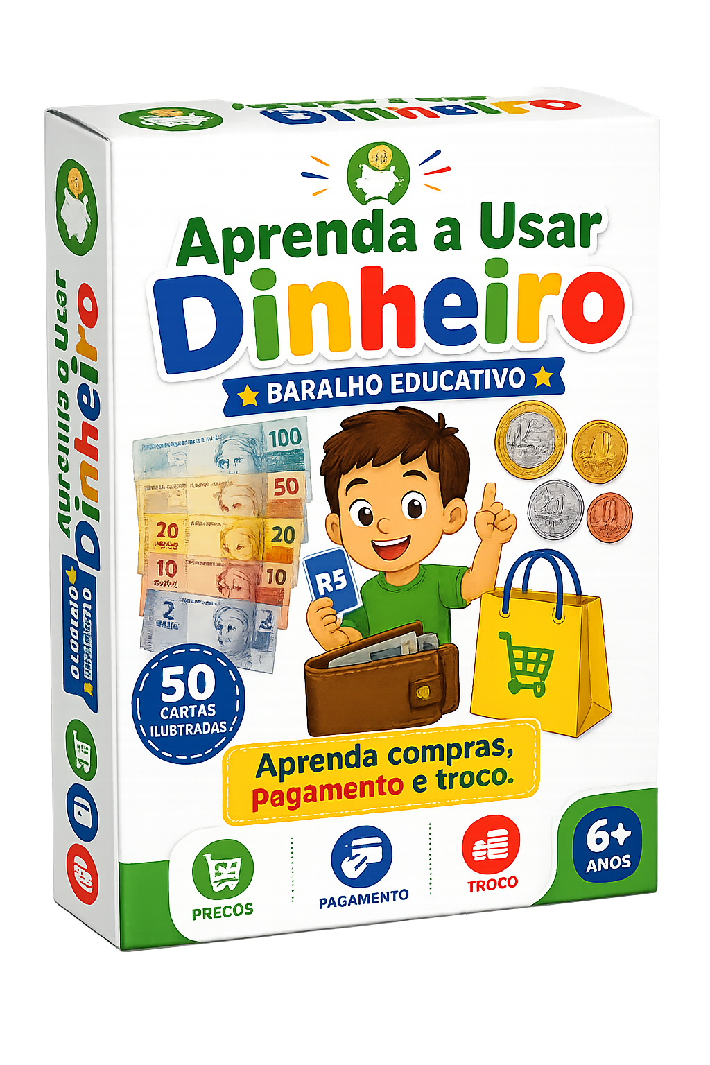 Caixa do baralho educativo Aprenda a Usar Dinheiro